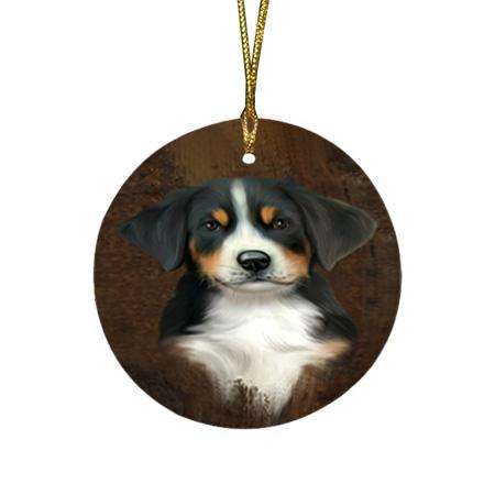 Rustic Greater Swiss Mountain Dog Round Flat Christmas Ornament RFPOR54437