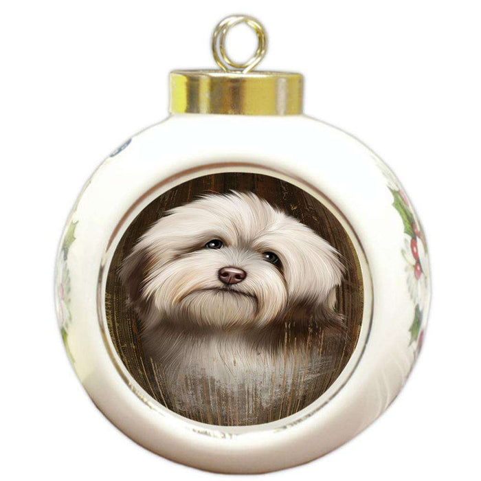 Rustic Havanese Dog Round Ball Christmas Ornament RBPOR50417