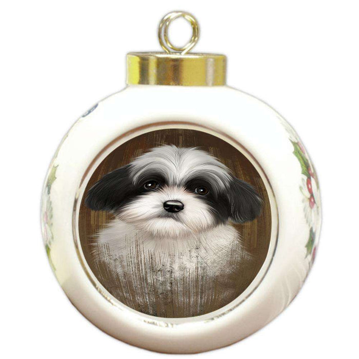 Rustic Havanese Dog Round Ball Christmas Ornament RBPOR50418
