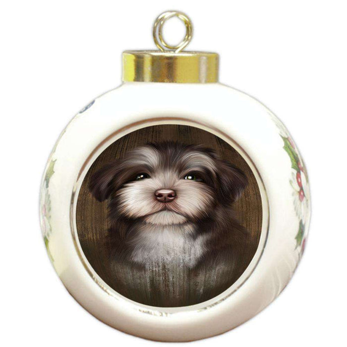 Rustic Havanese Dog Round Ball Christmas Ornament RBPOR50419