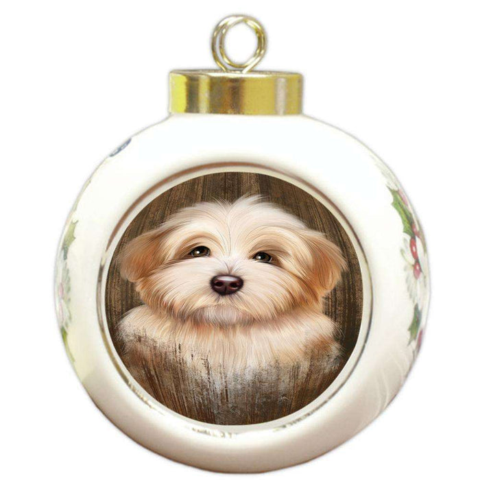 Rustic Havanese Dog Round Ball Christmas Ornament RBPOR50420
