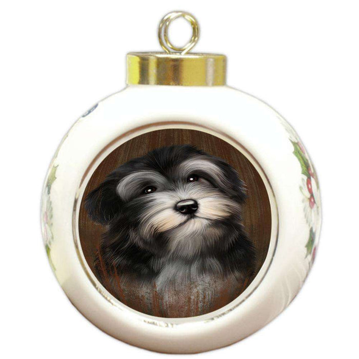 Rustic Havanese Dog Round Ball Christmas Ornament RBPOR50421