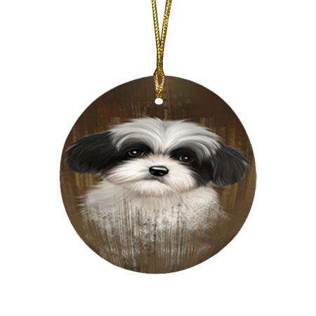 Rustic Havanese Dog Round Flat Christmas Ornament RFPOR50409