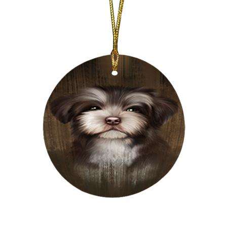 Rustic Havanese Dog Round Flat Christmas Ornament RFPOR50410