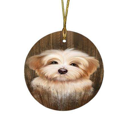 Rustic Havanese Dog Round Flat Christmas Ornament RFPOR50411
