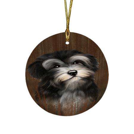 Rustic Havanese Dog Round Flat Christmas Ornament RFPOR50412