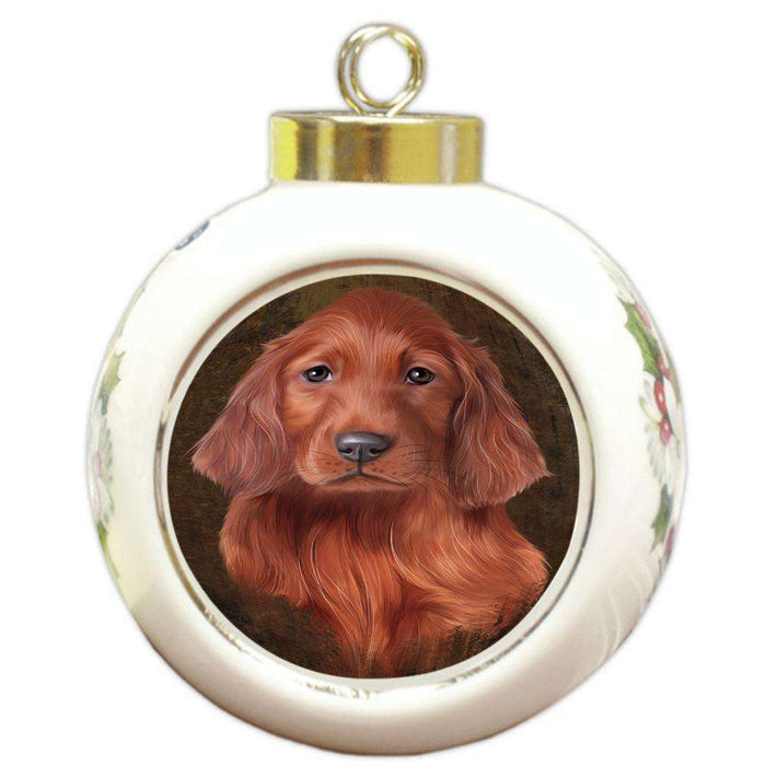 Rustic Irish Setter Dog Round Ball Christmas Ornament RBPOR54448