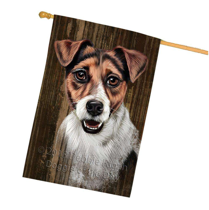 Rustic Jack Russell Terrier Dog House Flag FLG50445