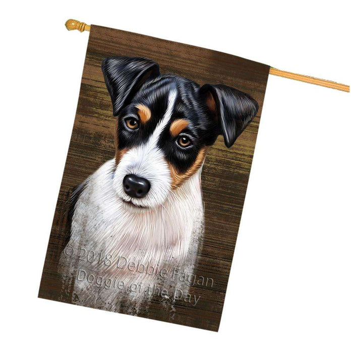 Rustic Jack Russell Terrier Dog House Flag FLG50446
