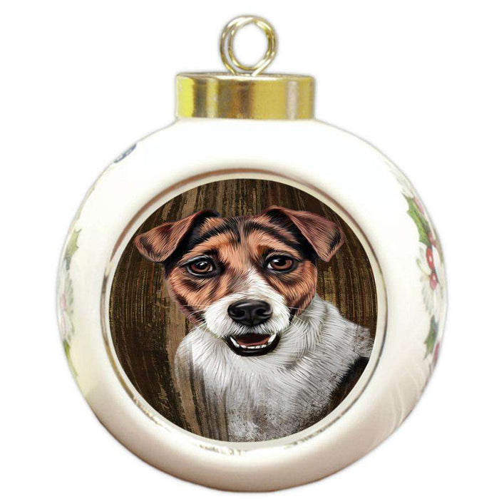 Rustic Jack Russell Terrier Dog Round Ball Christmas Ornament RBPOR50422