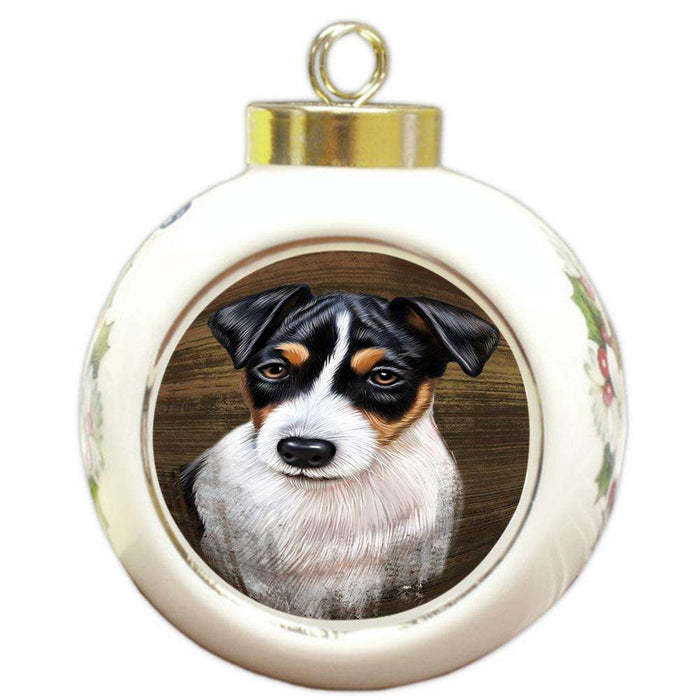 Rustic Jack Russell Terrier Dog Round Ball Christmas Ornament RBPOR50423