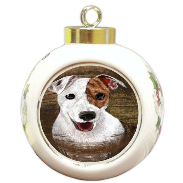 Rustic Jack Russell Terrier Dog Round Ball Christmas Ornament RBPOR50424