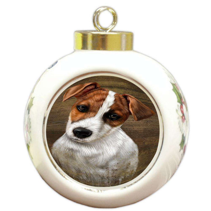 Rustic Jack Russell Terrier Dog Round Ball Christmas Ornament RBPOR50425