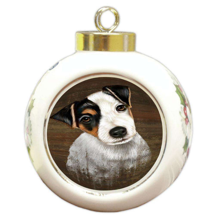 Rustic Jack Russell Terrier Dog Round Ball Christmas Ornament RBPOR50426