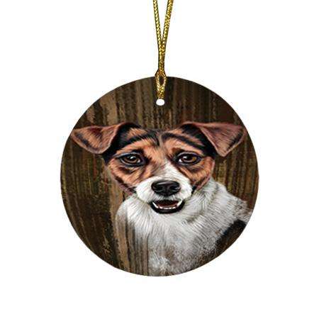 Rustic Jack Russell Terrier Dog Round Flat Christmas Ornament RFPOR50413