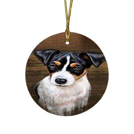 Rustic Jack Russell Terrier Dog Round Flat Christmas Ornament RFPOR50414