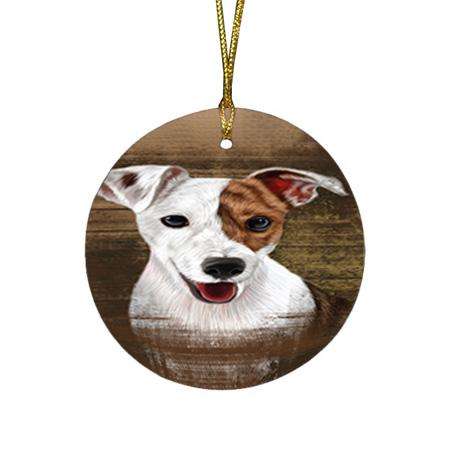 Rustic Jack Russell Terrier Dog Round Flat Christmas Ornament RFPOR50415