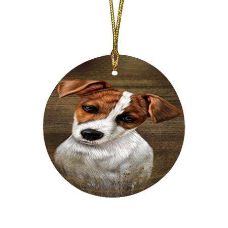 Rustic Jack Russell Terrier Dog Round Flat Christmas Ornament RFPOR50416