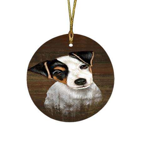 Rustic Jack Russell Terrier Dog Round Flat Christmas Ornament RFPOR50417