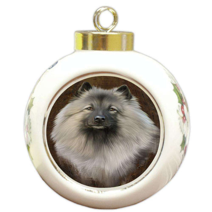Rustic Keeshond Dog Round Ball Christmas Ornament RBPOR54449