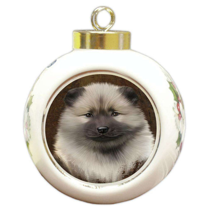 Rustic Keeshond Dog Round Ball Christmas Ornament RBPOR54450