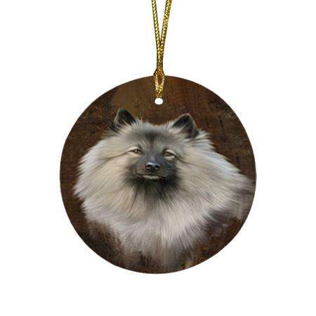 Rustic Keeshond Dog Round Flat Christmas Ornament RFPOR54440