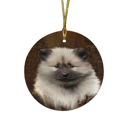 Rustic Keeshond Dog Round Flat Christmas Ornament RFPOR54441