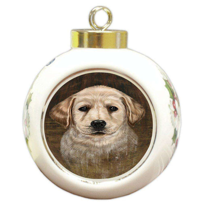 Rustic Labrador Retriever Dog Round Ball Christmas Ornament RBPOR48246