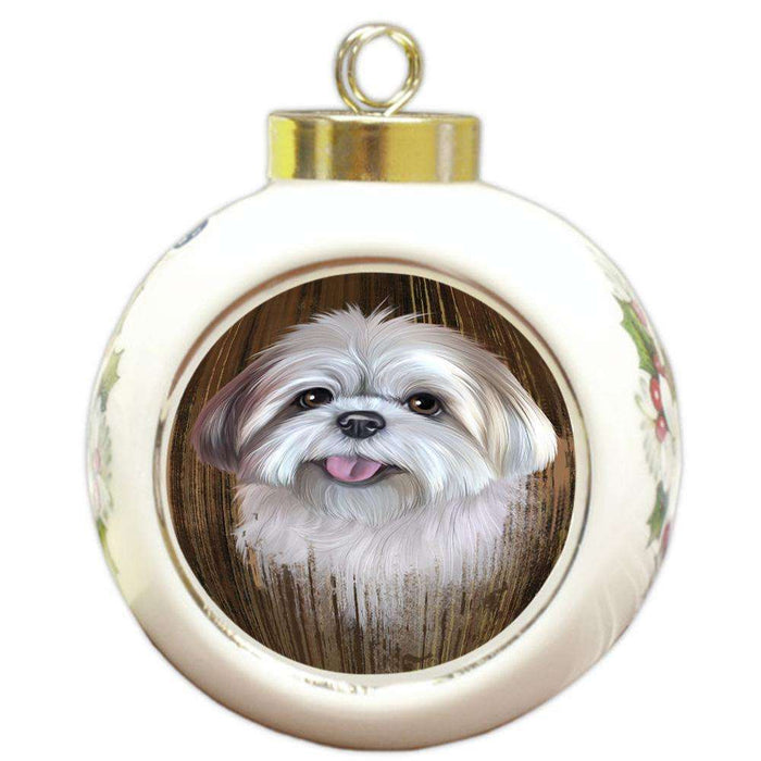 Rustic Lhasa Apso Dog Round Ball Christmas Ornament RBPOR50428