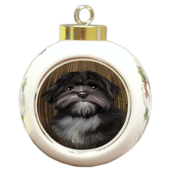 Rustic Lhasa Apso Dog Round Ball Christmas Ornament RBPOR50430