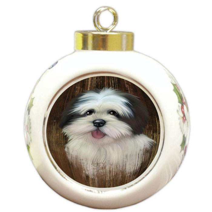 Rustic Lhasa Apso Dog Round Ball Christmas Ornament RBPOR50431