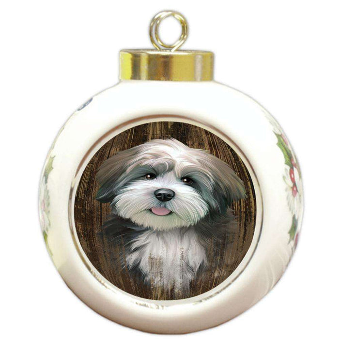 Rustic Lhasa Apso Dog Round Ball Christmas Ornament RBPOR50432