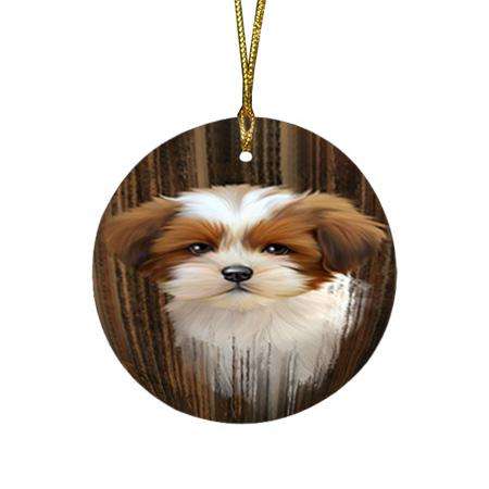 Rustic Lhasa Apso Dog Round Flat Christmas Ornament RFPOR50420