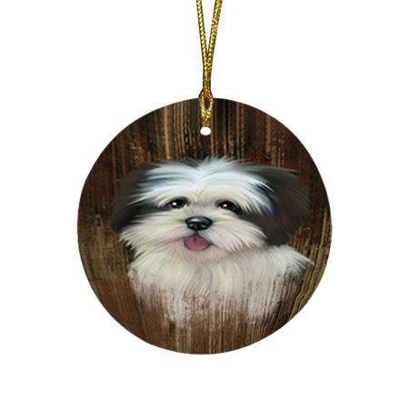 Rustic Lhasa Apso Dog Round Flat Christmas Ornament RFPOR50422