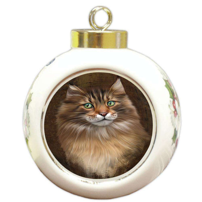 Rustic Maine Coon Cat Round Ball Christmas Ornament RBPOR54451