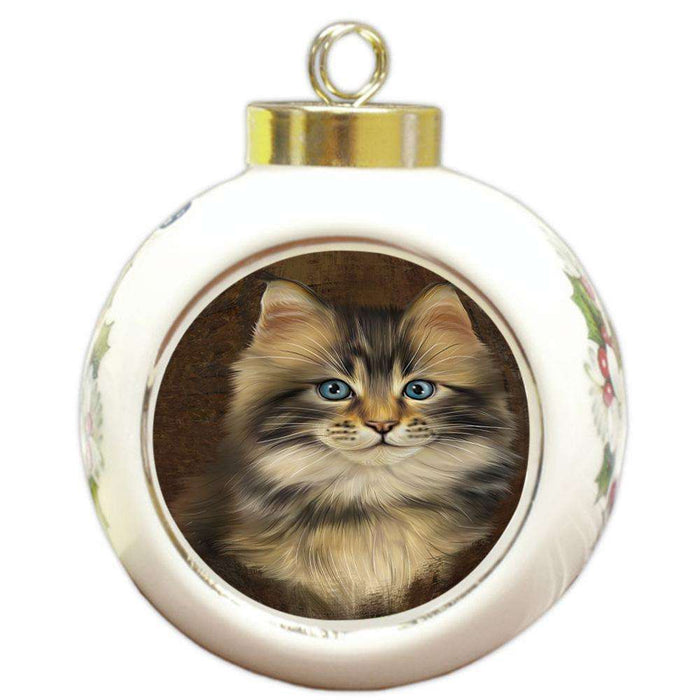 Rustic Maine Coon Cat Round Ball Christmas Ornament RBPOR54452