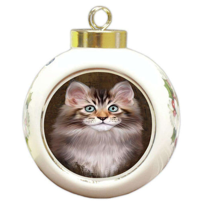 Rustic Maine Coon Cat Round Ball Christmas Ornament RBPOR54453