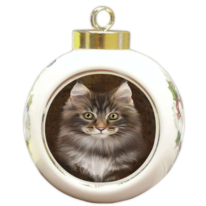 Rustic Maine Coon Cat Round Ball Christmas Ornament RBPOR54454