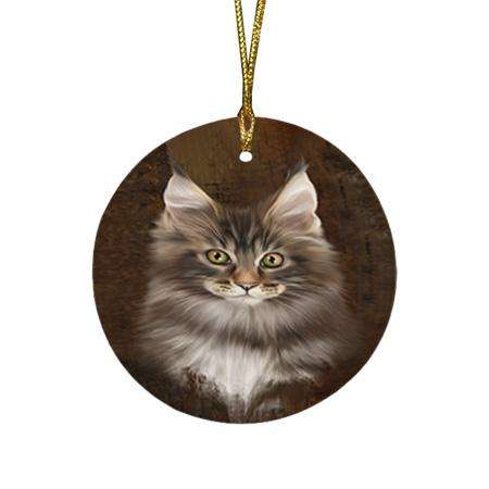 Rustic Maine Coon Cat Round Flat Christmas Ornament RFPOR54445