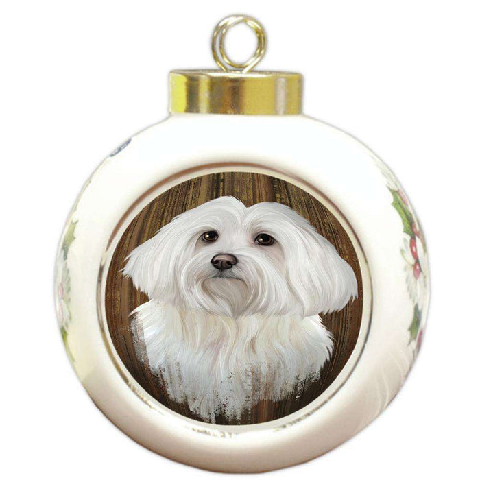 Rustic Maltese Dog Round Ball Christmas Ornament RBPOR50433