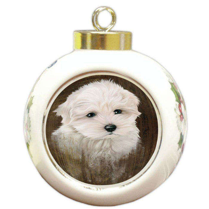 Rustic Maltese Dog Round Ball Christmas Ornament RBPOR50437