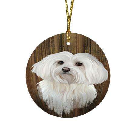 Rustic Maltese Dog Round Flat Christmas Ornament RFPOR50424