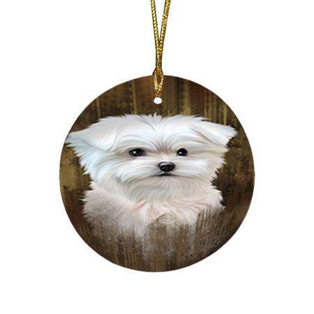 Rustic Maltese Dog Round Flat Christmas Ornament RFPOR50426