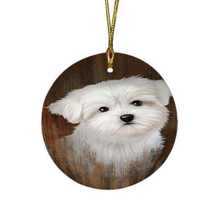 Rustic Maltese Dog Round Flat Christmas Ornament RFPOR50427
