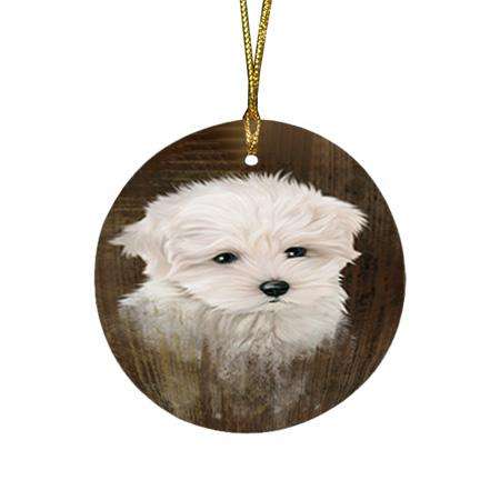 Rustic Maltese Dog Round Flat Christmas Ornament RFPOR50428