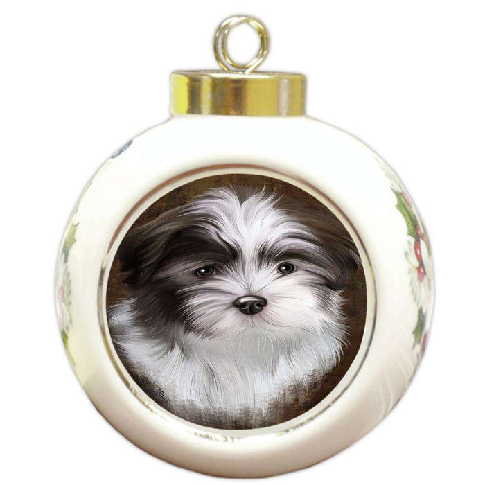 Rustic Malti Tzu Dog Round Ball Christmas Ornament RBPOR54457