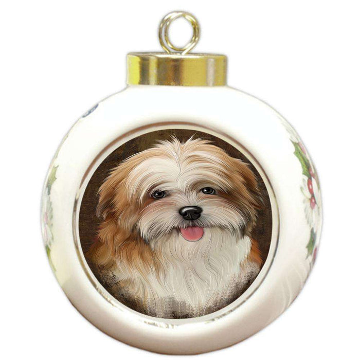 Rustic Malti Tzu Dog Round Ball Christmas Ornament RBPOR54459