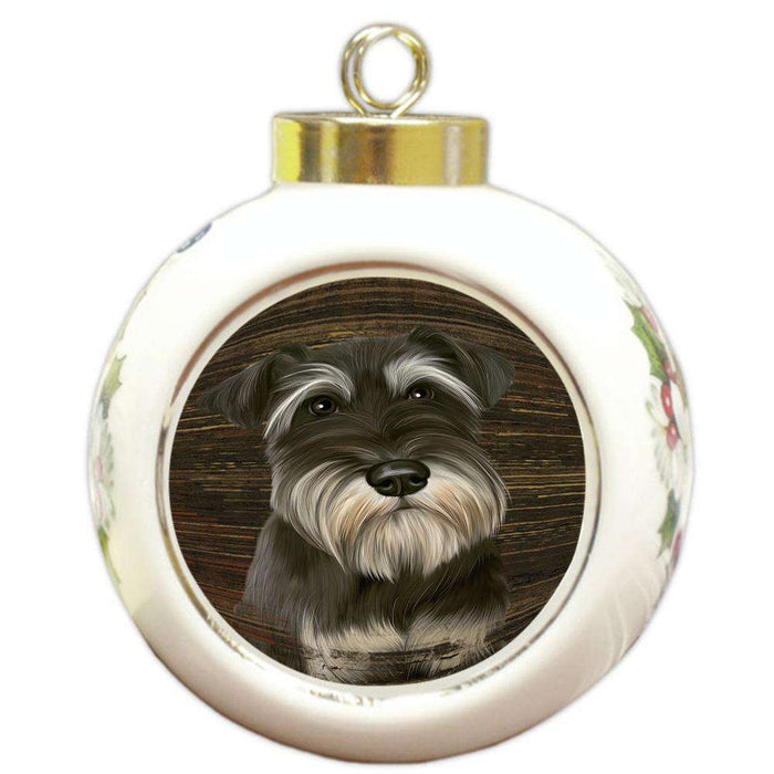 Rustic Miniature Schnauzer Dog Round Ball Christmas Ornament RBPOR50573