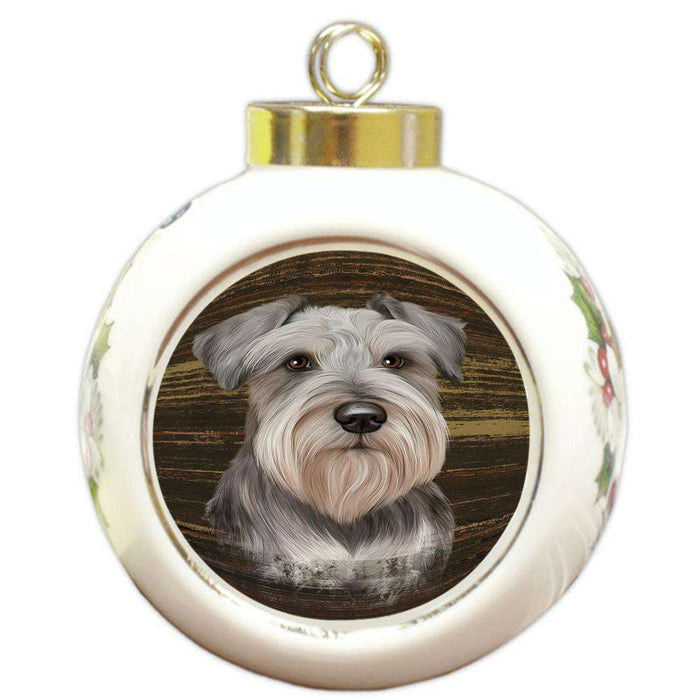Rustic Miniature Schnauzer Dog Round Ball Christmas Ornament RBPOR50574