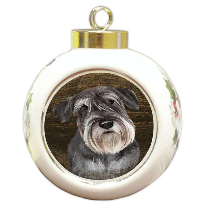 Rustic Miniature Schnauzer Dog Round Ball Christmas Ornament RBPOR50575